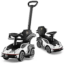 Carrinho Infantil HONEY JOY Lamborghini Branco, Alça de Empurrar, Guarda Corpo Removível e Buzina, Suporta até 25 kg