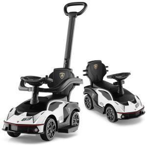 Carrinho de Passeio Infantil com Alça de Empurrar, Guarda Corpo Removível e Som de Buzina para Crianças até 25kg, HONEY JOY Lamborghini