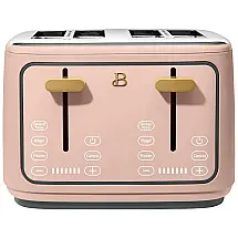 Torradeira elétrica Beautiful 4 fatias rosa com display digital touch, ranhuras largas autoajustáveis, controle de tostagem, 1800W, 110V