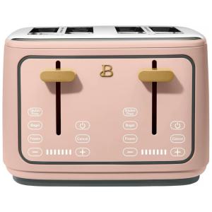 Torradeira elétrica Beautiful 4 fatias rosa com display digital touch, ranhuras largas autoajustáveis, controle de tostagem, 1800W, 110V