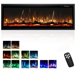 Lareira Elétrica EUHOMY de 127 cm Embutida na Parede ou Autônoma com Controle Remoto - Chama Ajustável em Cores, Timer e Potência de