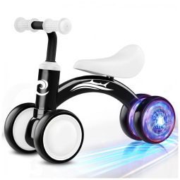 Bicicleta sem Pedal com Assento Macio, Rodas Silenciosas e Iluminação para Crianças de 1 a 3 Anos, Gamfeiny, Preta