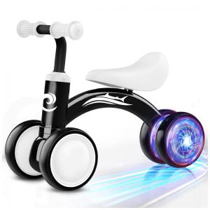 Bicicleta sem Pedal com Assento Macio, Rodas Silenciosas e Iluminação para Crianças de 1 a 3 Anos, Gamfeiny, Preta