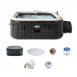 Spa Inflável Hidromassagem para 4 Pessoas com 170 Jatos de Bolhas e Bomba Aquecedora, Intex 28449EP, Cinza