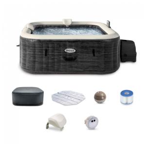 Spa Inflável Hidromassagem para 4 Pessoas com 170 Jatos de Bolhas e Bomba Aquecedora, Intex 28449EP, Cinza