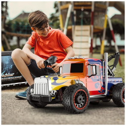 Carrinho de Controle Remoto Off Road Escala 1:16 até 40km, h com Bateria Recarregável, TEMI Hobby, Laranja