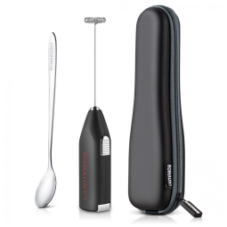 Espumador Elétrico de Leite em Aço Inoxidável a Bateria e Estojo, ROMAUNT 2, Preto