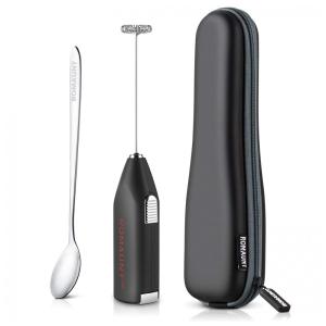 Espumador Elétrico de Leite em Aço Inoxidável a Bateria e Estojo, ROMAUNT 2, Preto