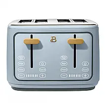 Torradeira elétrica de pão 4 fatias Beautiful Azul, 1800W, slots extralargos, display touch, funções bagel e congelados, aço inox, 110V