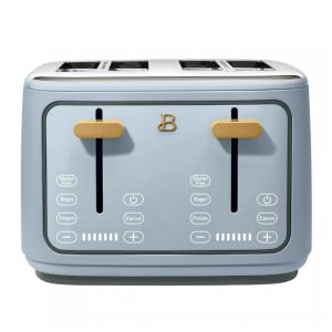 Torradeira elétrica de pão 4 fatias Beautiful Azul, 1800W, slots extralargos, display touch, funções bagel e congelados, aço inox, 110V