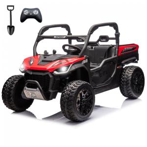 UTV Infantil Elétrico Sopbost Vermelho 24V 2 Lugares 4 Motores 75W Caçamba Grande Automática 4WD Pneus EVA Controle Bluetooth 10Ah