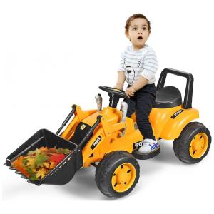 Escavadeira Elétrica Infantil a Bateria 6V com Caçamba Frontal, HONEY JOY, Amarela