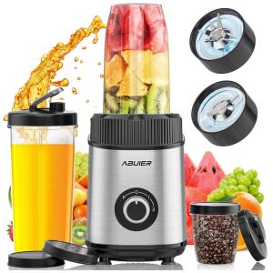 Liquidificador Pessoal Portátil para Vitaminas com Garrafa e Moedor, 900W, Abuler, Prata