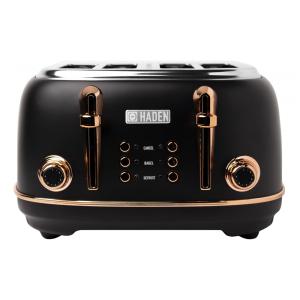 Torradeira HADEN Heritage inox 4 fatias preta e cobre com fenda extra larga e 6 níveis de tostagem 1500W 110V