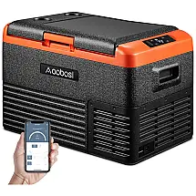 Cooler Elétrico Automotivo Portátil 30 Litros com Controle por APP, AAOBOSI, Preto e Laranja