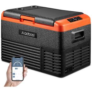 Cooler Elétrico Automotivo Portátil 30 Litros com Controle por APP, AAOBOSI, Preto e Laranja