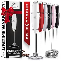 Espumador Elétrico de Leite a Bateria com Suporte, ZULAY KITCHEN Twin Whisk 12,500 RPM, Branco