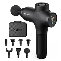 Massageador Pistola Elétrico Profissional Sem Fio 7 Acessórios e 5 Velocidades, MEBAK 3, Preto