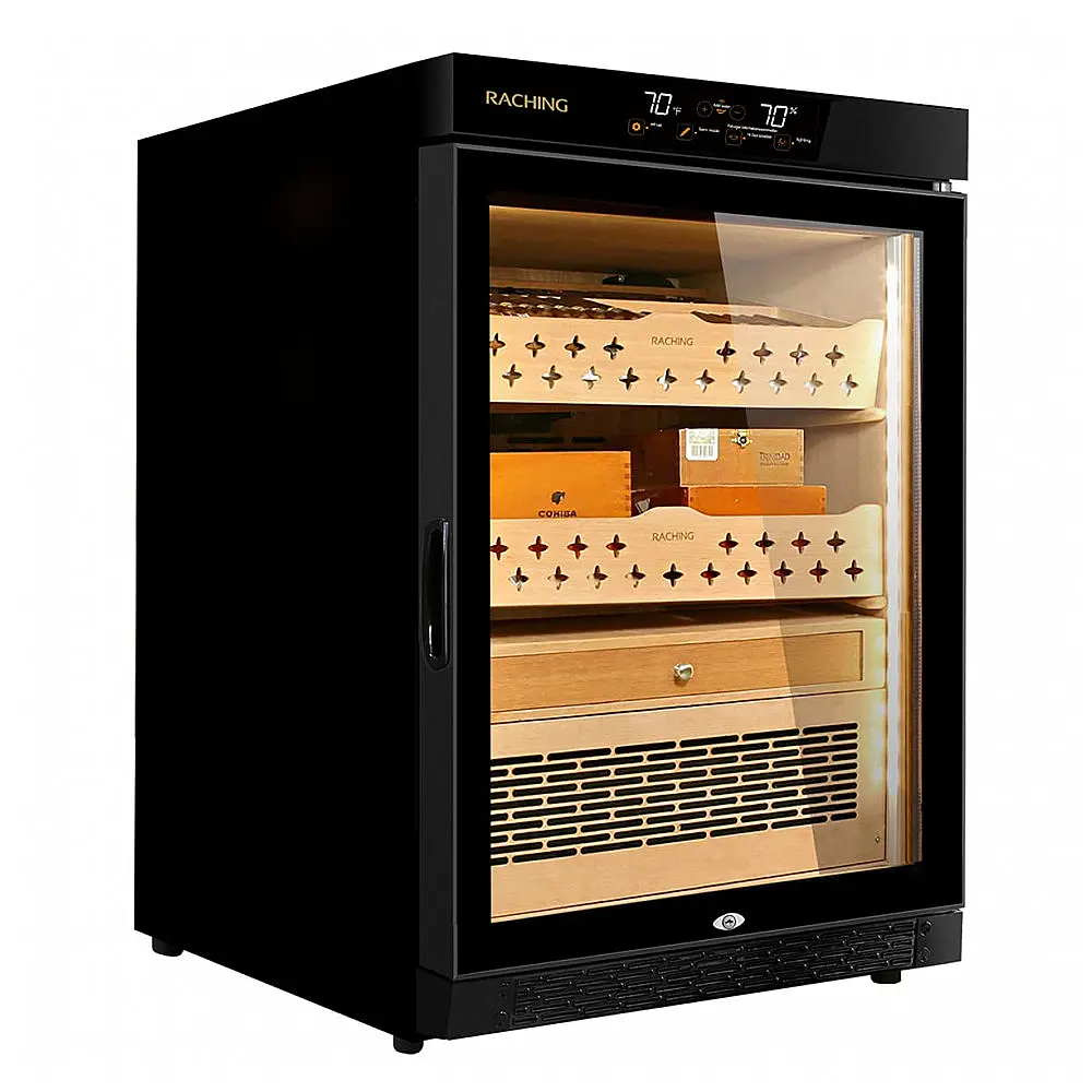 Humidor Elétrico Raching MON800A Preto Controle Climático 600+ Charutos 140L 110V