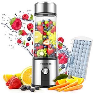 Liquidificador Pessoal com Copo de Vidro 414 mL e 2 Baterias 5200mAh, POPBABIES T200, Prateado