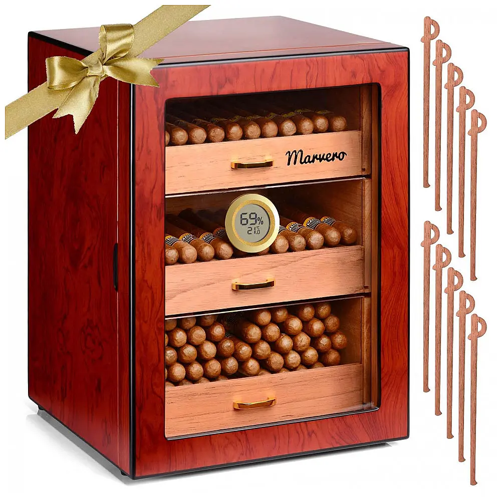 Humidor para Charutos Marvero Cor Madeira de Lei 150 Charutos com Higrômetro Digital