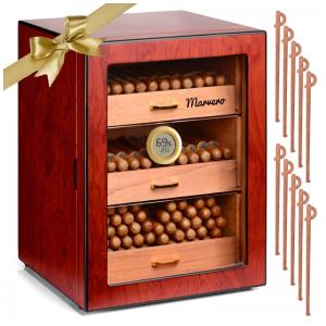 Umidor de Madeira de Cedro com Higrômetro Digital, Gavetas, Hidrificadores e Ferragens Banho de Ouro. Armário para Cigarros para Homens