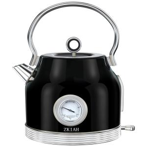 Chaleira Elétrica 1.7L, Aço Inoxidável, com Desligamento Automático e Interruptor de LED, 1200W, 110v, ZKIAH, Preto