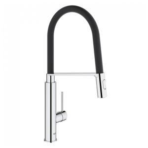 Torneira Cozinha Semi Pro com Pulverizador Removível e Acabamento Brushed, GROHE 31492000 Concetto, Preta e Prata
