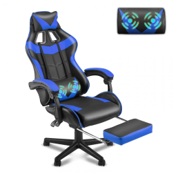 Cadeira Gamer Ergonômica Reclinável e Giratória com Apoio Lombar e Cabeça, e, SOONTRANS, Azul