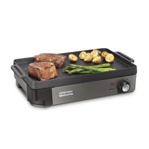 Churrasqueira Elétrica de Ferro Fundido Hamilton Beach Professional, 25 x 40cm, Antiaderente, Ajuste de Temperatura até 232°C, Preta 38560