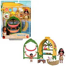 Mattel Disney Moana 2 Brinquedos - Playset Aldeia de Moana e Simea com 2 Mini Bonecas, Figura de Pua e 15 Acessórios