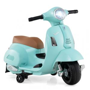 Moto Elétrica Infantil Vespa OLAKIDS Verde Água 6V Licenciada Rodas de Treinamento Farol LED Buzina Estrutura Metálica 3 Rodas