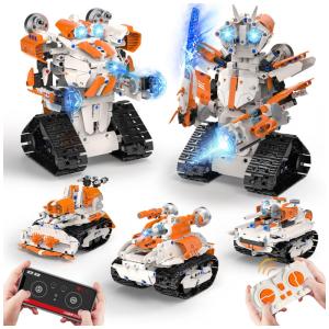 Kit Robótico QHECTTY RC STEM 5 em 1 tanque, robôs e carro com controle APP e controle remoto