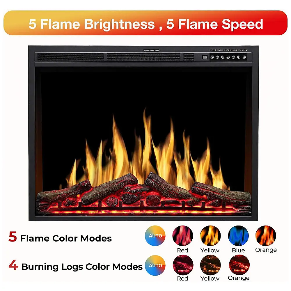 Lareira Elétrica R.W.FLAME 94x69cm 1500W Chamas LED Ajustáveis Embutir 110V — foto 3