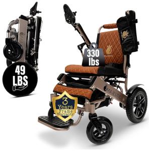 Cadeira de Rodas Elétrica Dobrável com Encosto Automático para Adultos de até 130 kg, MALISA, Dourada
