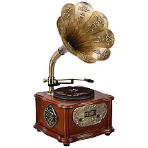 Gramofone Toca Discos Retro com Alto Falantes e Controle de Sistema, 110V, BANDC, Marrom