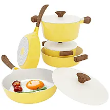 Conjunto de Panelas e Frigideiras Antiaderentes Compatíveis com Indução, 8 Peças, Amarela, VREMI VRM030046N, Amarelo