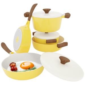 Conjunto de Panelas e Frigideiras Antiaderentes Compatíveis com Indução, 8 Peças, Amarela, VREMI VRM030046N, Amarelo