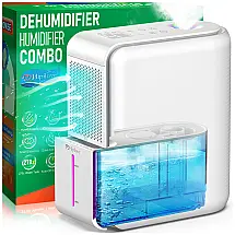 Desumidificador 2 em 1 para Quarto com 7 Cores LED, 1 L, Ultrassónico e Silencioso, Hipilove, Branco