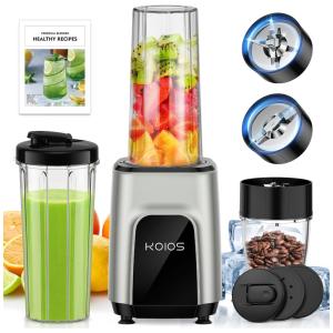 Liquidificador Portátil com Capacidade de 1,4L, Sem BPA e Lâmina de Aço Inoxidável, KOIOS, Cinza