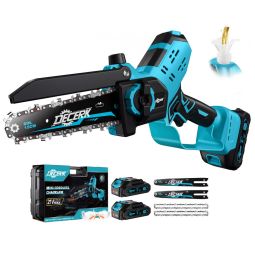Motosserra Elétrica Portátil com Bateria Dulpa e Lubrificador Automático, 700W, Decerk, Azul