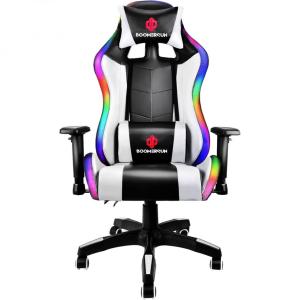 Boomersun Cadeira Gamer Ergonômica Ajustável com Apoio para a Lombar, Branca e Preta