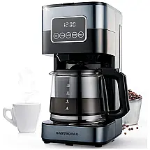 GASTRORAG Cafeteira Programável com Jarra de Vidro de 1.2L, Aço Inoxidável, 110V