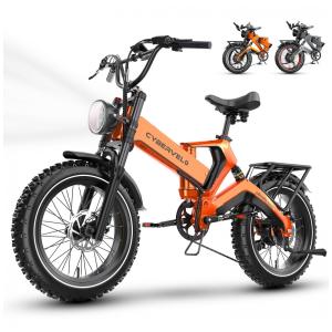 Bicicleta Elétrica Dobrável para Adultos 1000W de Pico - 2000W, 35 MPH, 100 Milhas, Bateria Removível de 48V 25Ah, Pneus Gordos de 20" x