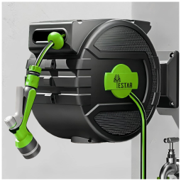 Mangueira de Jadim 21M com Enrolador Retrátil, Rebobinamento Automático e Sistema de Rega de Jardim Giratório 180, YESTAR, Preto e Verde