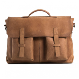 Bolsa Carteiro Masculina de Couro Grão Integral para Laptop com 15 Polegadas e Fecho Magnético, VELEZ, Marrom