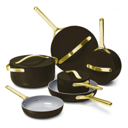 Conjunto de Panelas Antiaderente Cerâmico Caraway Deluxe 16 Peças Preto com Suportes Magnéticos