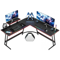 Mesa Gamer em L Homall Preto 128 cm com Suporte para Monitor Removível e Gaveta, Acabamento Carbono Fibra Polido, Estrutura em Z Soldada