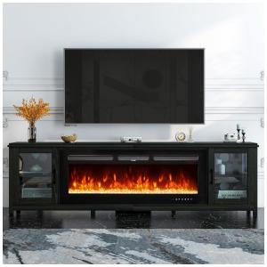 Lareira Elétrica de Embutir A43x76L com Controle Remoto e 12 Chamas Multicolorida, 110V, oneinmil, Preta