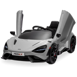 Carro Elétrico Infantil McLaren 765LT com 2 Velocidades, Controle dos Pais, Portas Hidráulicas, Partida Suave, 12V, Kidzone, Cinza